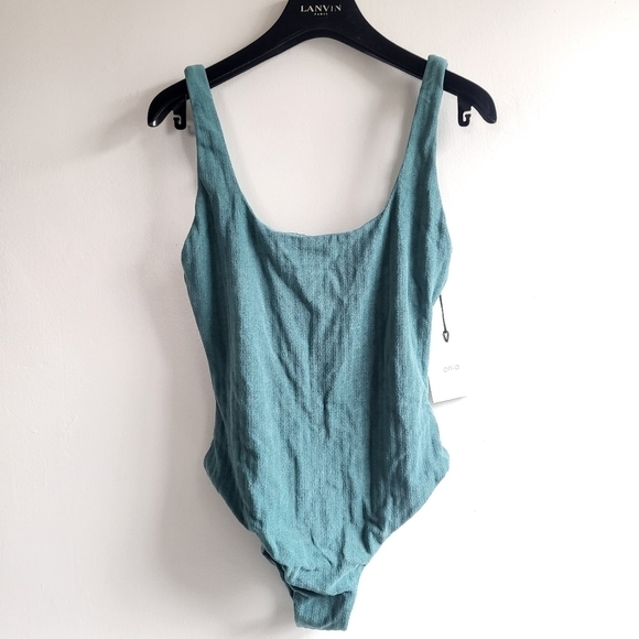 New Onia Rachel Jacquard Towel Terry Deep Sea One Piece Swimsuit NWT Small - Picture 7 of 11